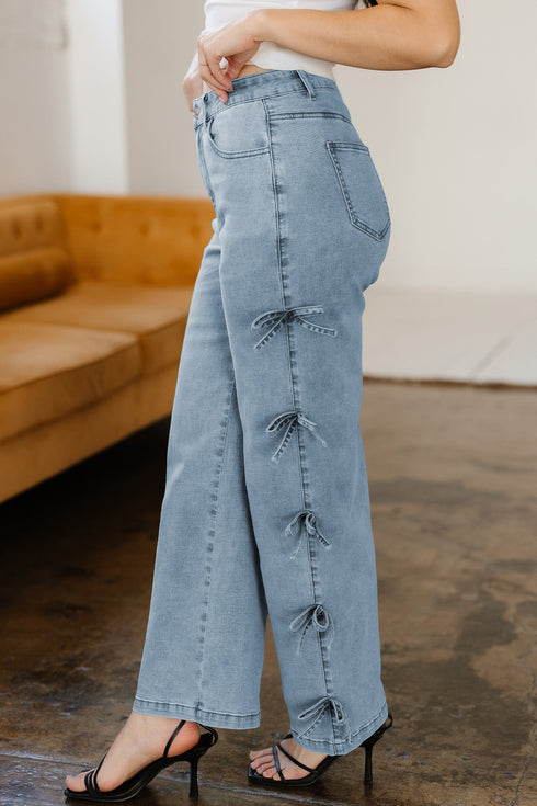 Bow Knot Side Detail Loose Wide Leg Jeans