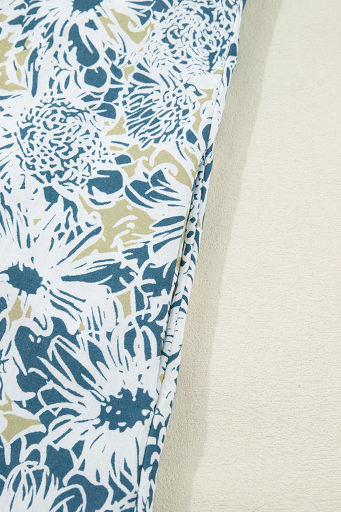 Patchwork Collar Striped Webbing Short Sleeve Floral Dress