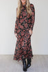 Retro Floral Print Long Sleeve Mesh Maxi Dress