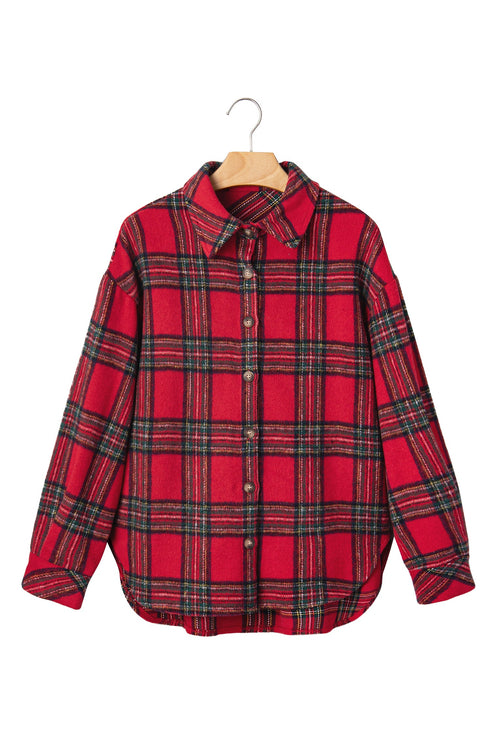 Pure Polyester Plaid Pattern Button Front Shacket
