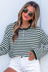 Striped Button Placket Drop Shoulder Long Sleeve Sweater