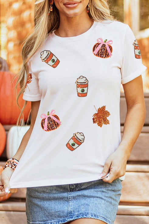 Sequined Pumpkin Graphic Shift Silhouette Statement Tee