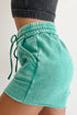 Mineral Washed Drawstring Elastic Waist Raw Cut Casual Shorts