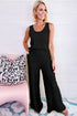 Textured Crinkle U Neck Tank Wide Leg Pant Sets