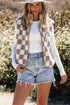 Casual Checkered Print Fleece Sherpa Collared Vest