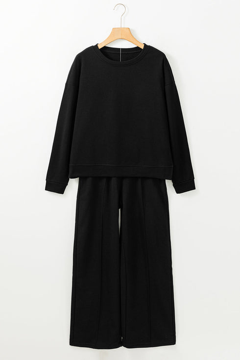 Casual Solid Pullover And Seamed Lounge Pant Set