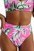 Ribbed Tropical Leaf Print High Waisted Bikini Set