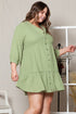 Textured Ruffled Button V Neck A Line Plus Size Dress