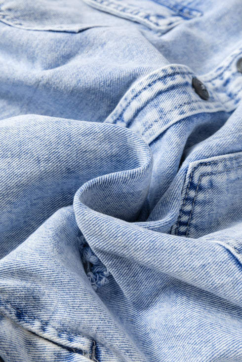 Casual Oversized Solid Print Hooded Denim Jacket