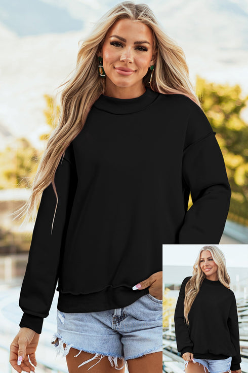Reversible Mock Neck Oversize Drop Shoulder Sweatshirt