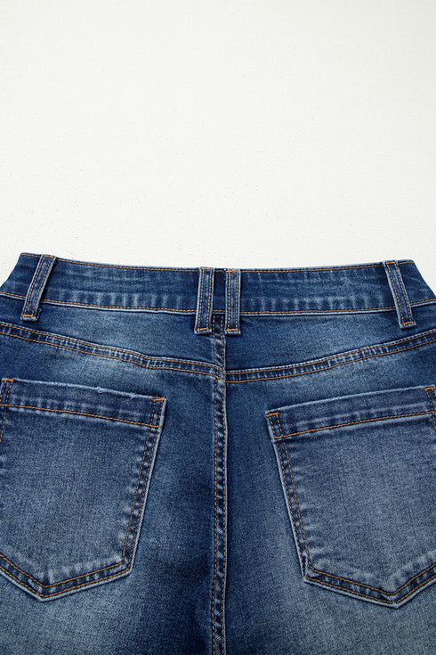 Seam Detail Raw Hem Ankle Length Denim Jeans