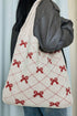 Cable Knit Argyle Pattern Bow Accent Double Handle Tote Bag
