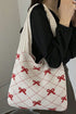 Cable Knit Argyle Pattern Bow Accent Double Handle Tote Bag