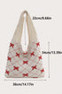 Cable Knit Argyle Pattern Bow Accent Double Handle Tote Bag