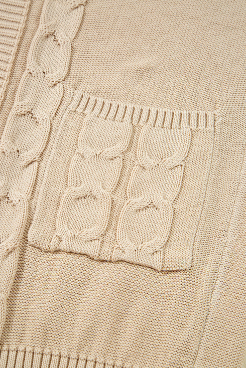 Cable Knit Braided Tie Sleeve Open Front Cardigan