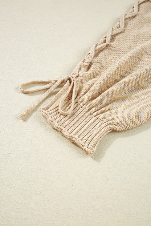 Cable Knit Braided Tie Sleeve Open Front Cardigan