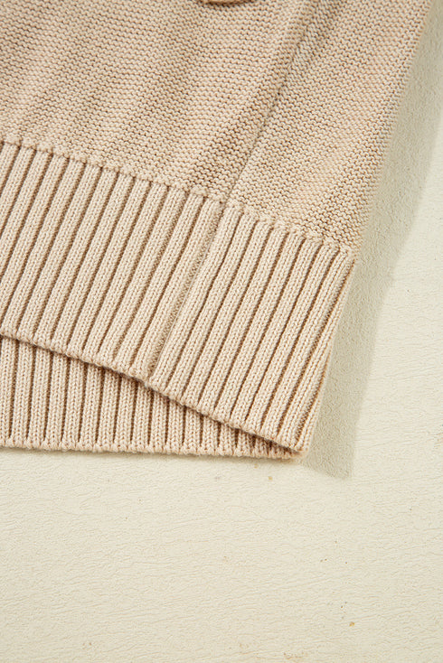 Cable Knit Braided Tie Sleeve Open Front Cardigan