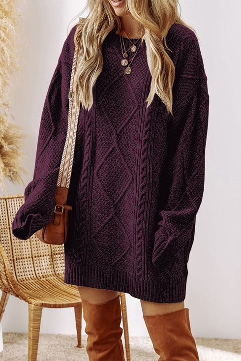 Cable Knit Drop Shoulder Loose Fit Sweater Dress
