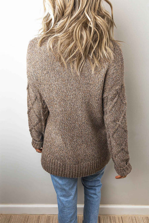 Cable Knit High Neck Drop Shoulder Sweater