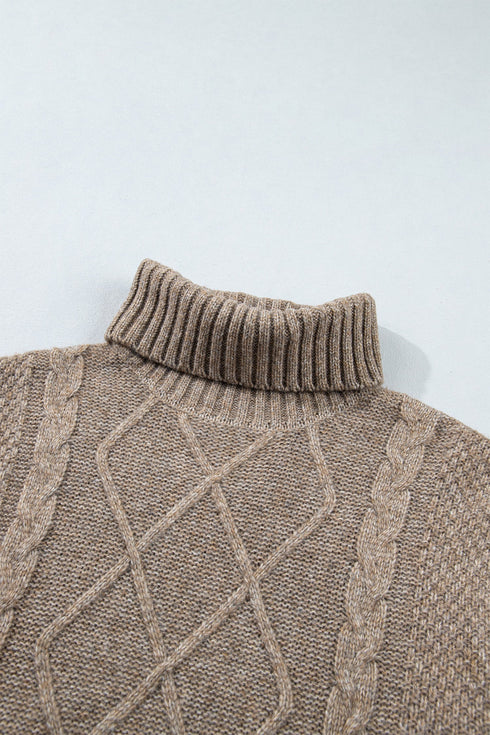 Cable Knit High Neck Drop Shoulder Sweater