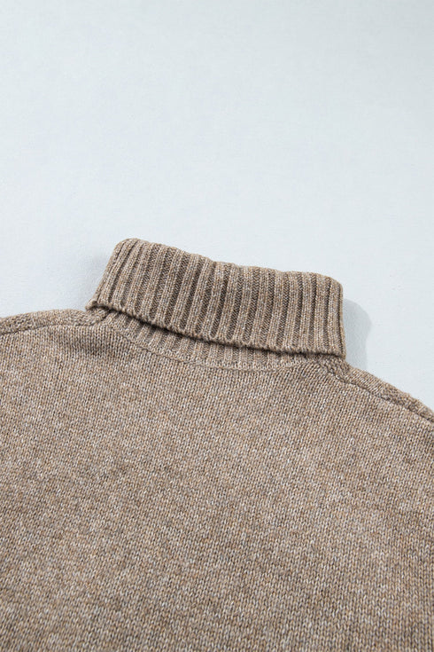 Cable Knit High Neck Drop Shoulder Sweater