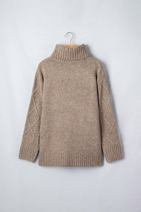 Cable Knit High Neck Drop Shoulder Sweater