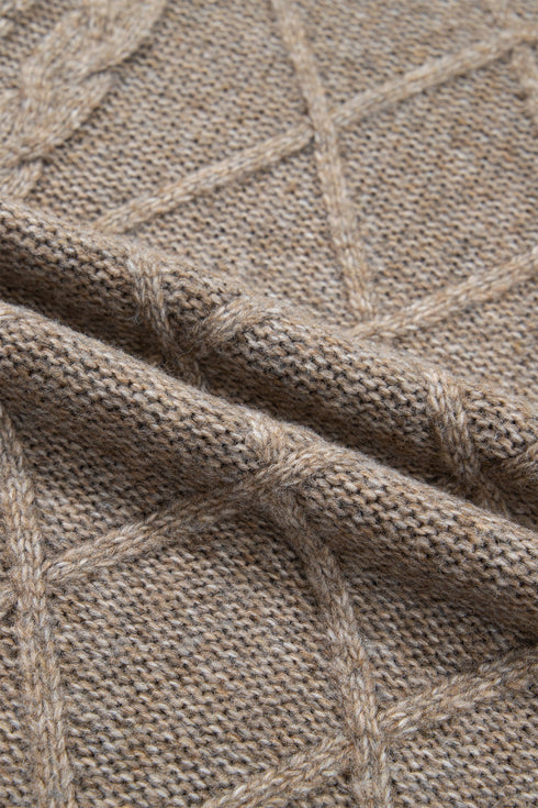 Cable Knit High Neck Drop Shoulder Sweater
