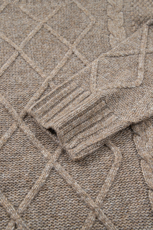 Cable Knit High Neck Drop Shoulder Sweater