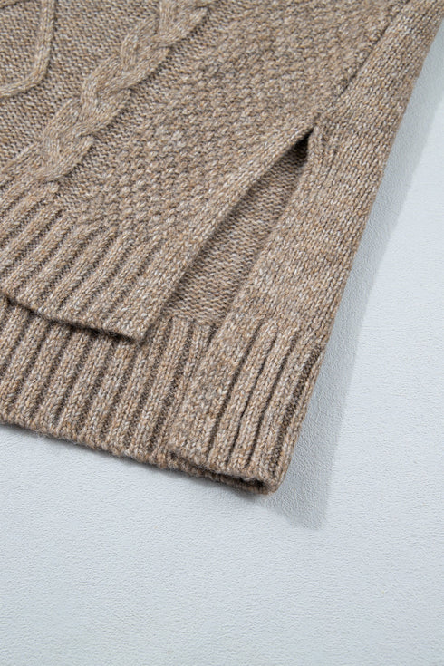 Cable Knit High Neck Drop Shoulder Sweater