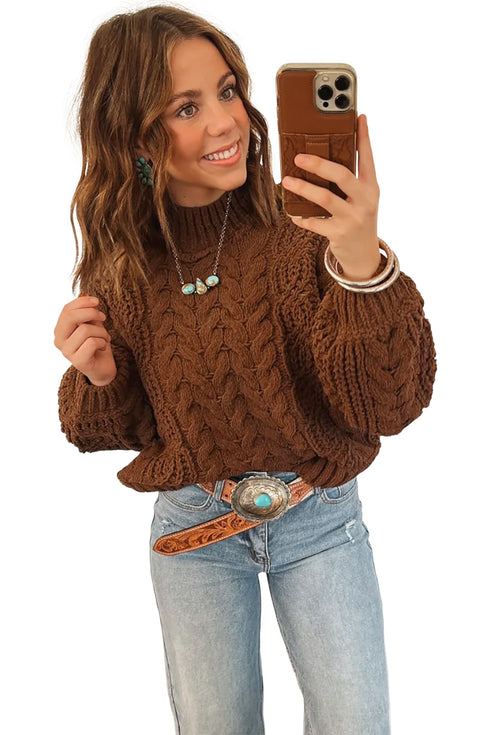 Cable Knit High Neck Loose Pullover Sweater