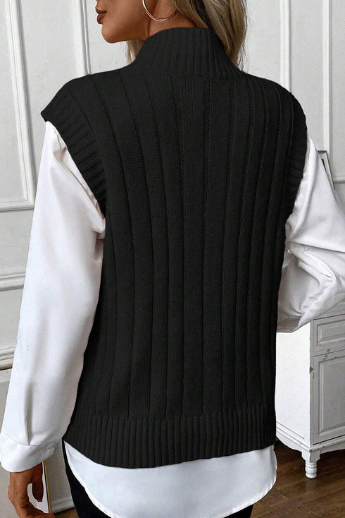 Cable Knit High Neck Sweater Vest
