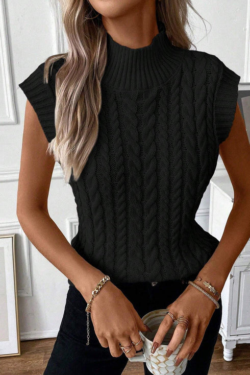 Cable Knit High Neck Sweater Vest
