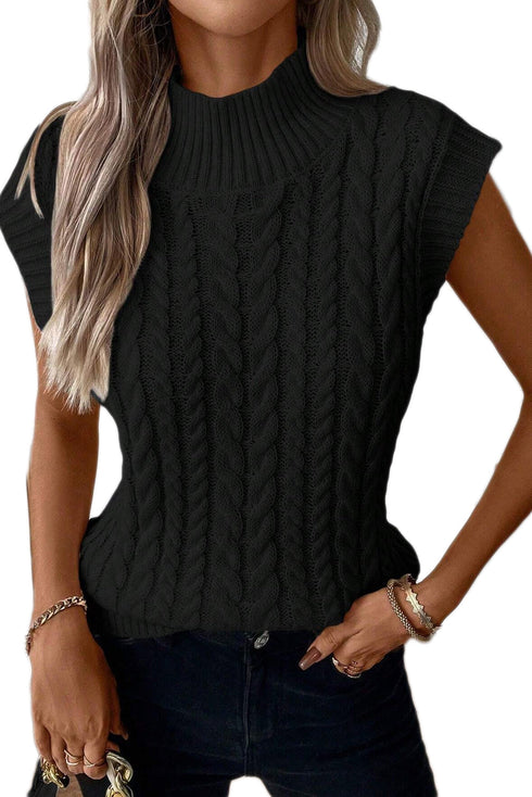 Cable Knit High Neck Sweater Vest