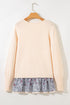 Cable Knit Layered Look Ruffle Hem Pullover Sweater