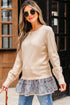 Cable Knit Layered Look Ruffle Hem Pullover Sweater