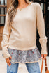 Cable Knit Layered Look Ruffle Hem Pullover Sweater