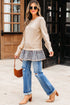 Cable Knit Layered Look Ruffle Hem Pullover Sweater