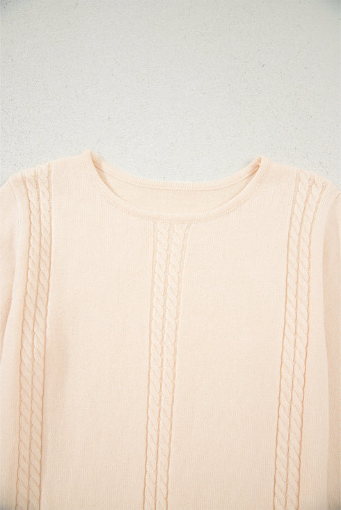 Cable Knit Layered Look Ruffle Hem Pullover Sweater