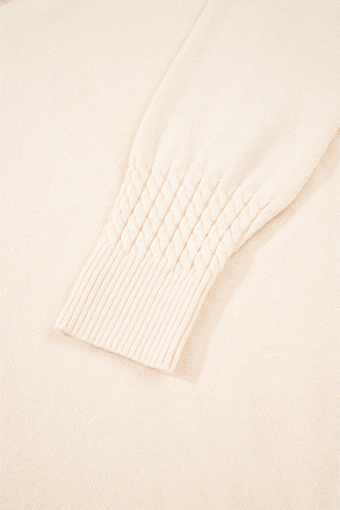 Cable Knit Layered Look Ruffle Hem Pullover Sweater