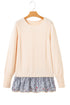 Cable Knit Layered Look Ruffle Hem Pullover Sweater