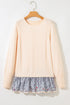Cable Knit Layered Look Ruffle Hem Pullover Sweater