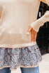 Cable Knit Layered Look Ruffle Hem Pullover Sweater