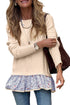 Cable Knit Layered Look Ruffle Hem Pullover Sweater