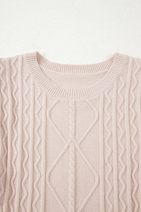Cable Knit Mixed Media Ruffle Sleeve Sweater