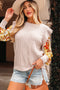 Cable Knit Mixed Media Ruffle Sleeve Sweater