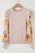 Cable Knit Mixed Media Ruffle Sleeve Sweater