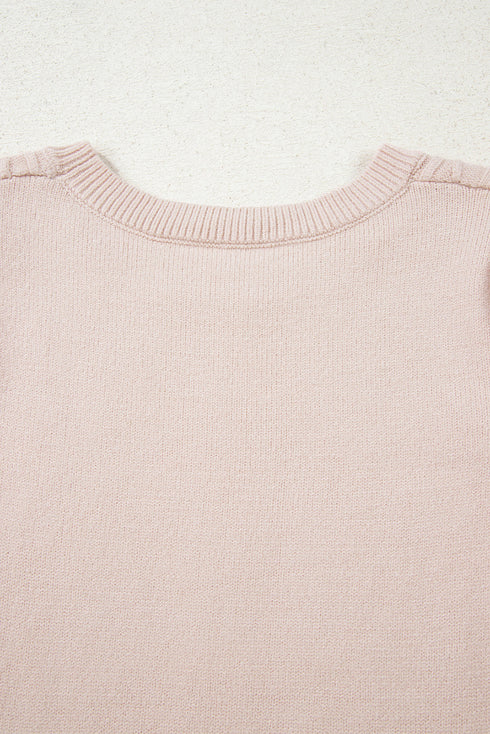 Cable Knit Mixed Media Ruffle Sleeve Sweater