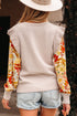 Cable Knit Mixed Media Ruffle Sleeve Sweater