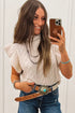 Cable Knit Mock Neck Ruffle Sleeve Sweater Top