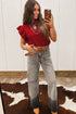 Cable Knit Mock Neck Ruffle Sleeve Sweater Top